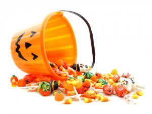 Bucket of Halloween Candy tipped over