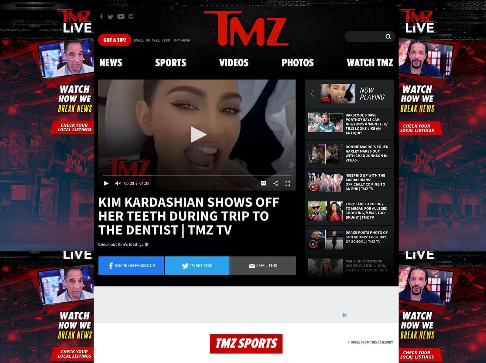 Screenshot of the TMZ Kim K Article